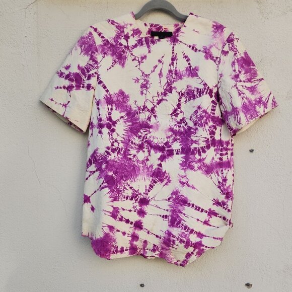 ALEXANDER WANG Tie Dye Genuine Leather Raw Hem Top - Picture 2 of 12
